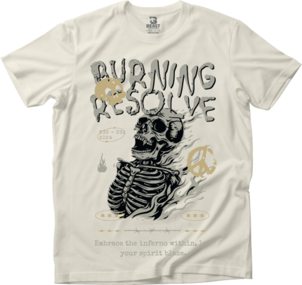 Burning Resolve skeleton graphic streetwear t-shirt with vintage distressed artwork Off-White