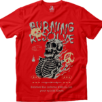 Burning Resolve skeleton graphic streetwear t-shirt with vintage distressed artwork Red